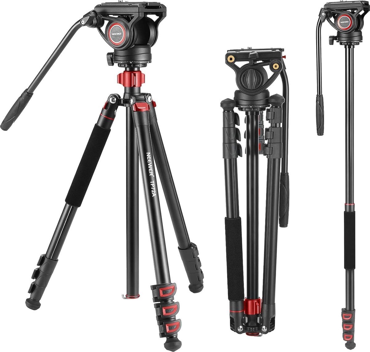 2 Inch Gladde Kop Video Monopod, Snelkoppelplaat Compatibel met DJI RS Gimbal Manfrotto, 360° Draaibaar en +90°/-70° Kantelen voor DSLR Camera, Camcorder, Maximale Belasting 8kg - X01NSK674