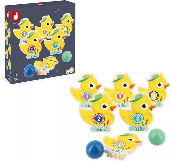 Janod Applepop - Bowling Eendjes - Kegelspel - Bevat 6 Genummerde Kegels En 2 Houten Ballen - Leuk Buitenspel Voor Het Hele Gezin - Geschikt Vanaf 3 Jaar