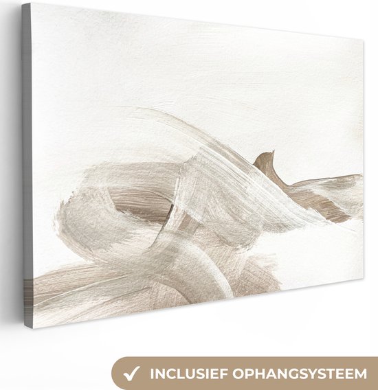Canvas schilderij 150x100 cm - Wanddecoratie Abstract - Moderne kunst - Beige - Muurdecoratie woonkamer - Kamer decoratie modern - Abstracte schilderijen