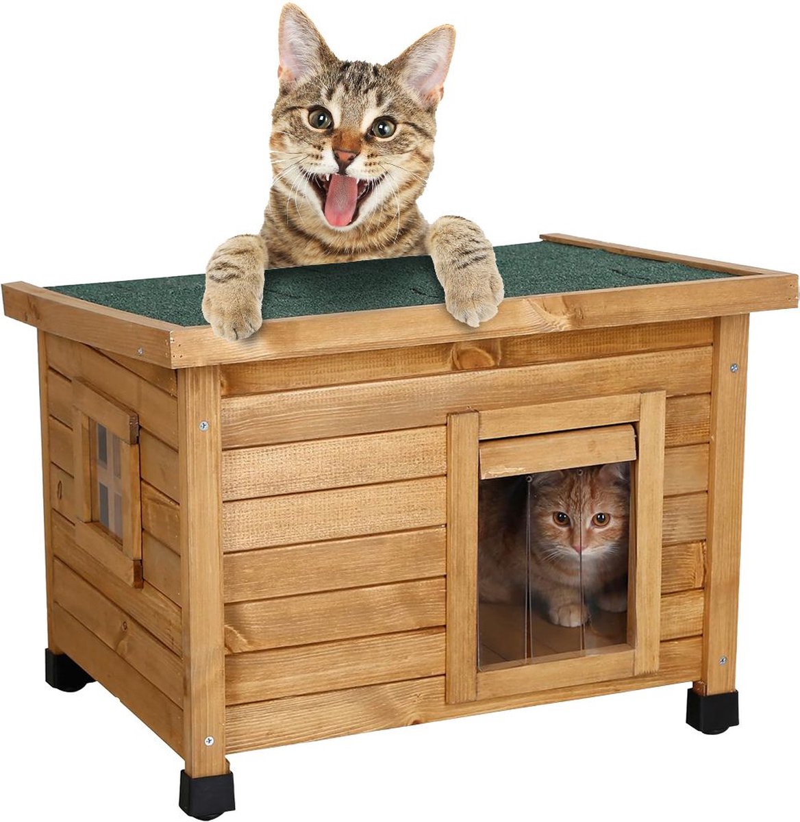 MKSS® Kattenhuis voor Buiten van Hout - Kattenvilla - Kattenhok - Kattenhuis Buiten - 57x45x43cm