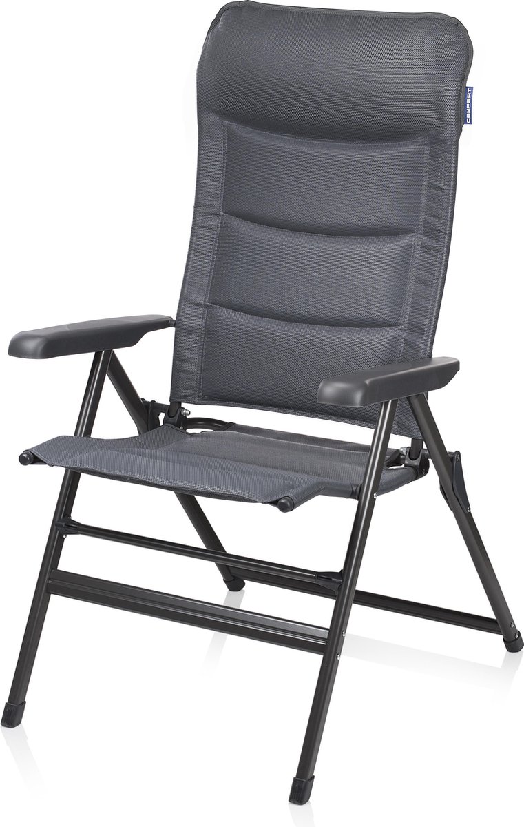 Campart Campingstoel CH-0662 - Vouwstoel - Verstelbare standen en opvouwbaar - Lichtgewicht - Aluminium frame en gemakkelijk te reinigen - Gepolsterd Textilene - Grijs