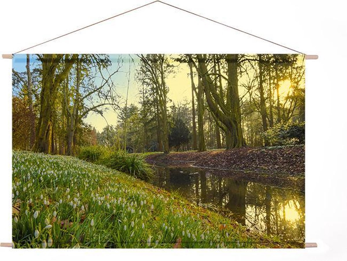 Ideasonthefloor.com - Textiel Poster - Foto Bloemen Bomen - 90x60 cm (bxl) - Landschap Met Sneeuwklokjes