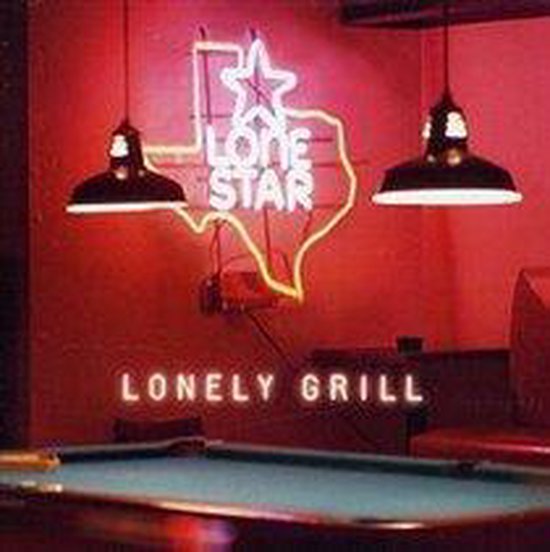 Neonreclame "Lone Star" in Texas-vorm en "Lonely Grill" boven een biljarttafel.