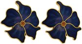 Behave® Dames Oorbel steker bloem blauw emaille goud-kleur
