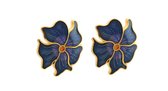 Behave Dames Bloemen oorsteker blauw emaille