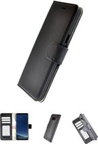 Pearlycase Echt Lederen Wallet Bookcase Samsung Galaxy S8 Plus met de handgemaakte Zwart Leren Telefoonhoesje