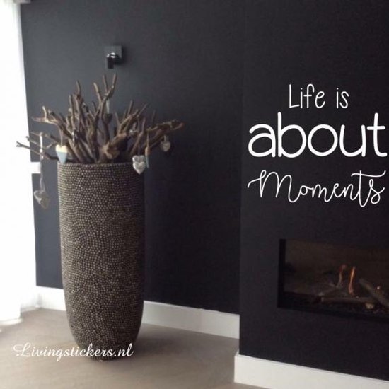 Muursticker woonkamer - Life is about moments - Antraciet - 25x25 cm