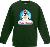 Kersttrui Merry Christmas pinguin kerstbal groen jongens en meisjes - Kerstruien kind 7-8 jaar (122/128)