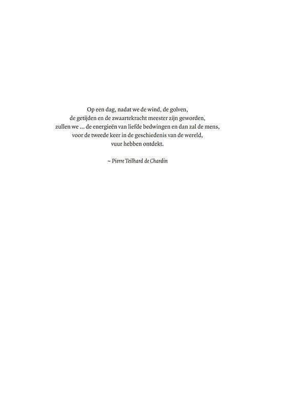 Pagina met citaat over wind, getijden en energie, door Pierre Teilhard de Chardin.