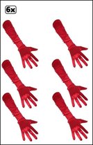 6x Handschoenen satijn rood 48 cm