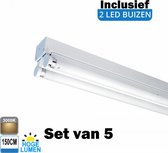 LED Buis armatuur 150cm - Dubbel | Inclusief Hoge Lumen LED buizen - 3000K - Warm wit (Set van 5 stuks)