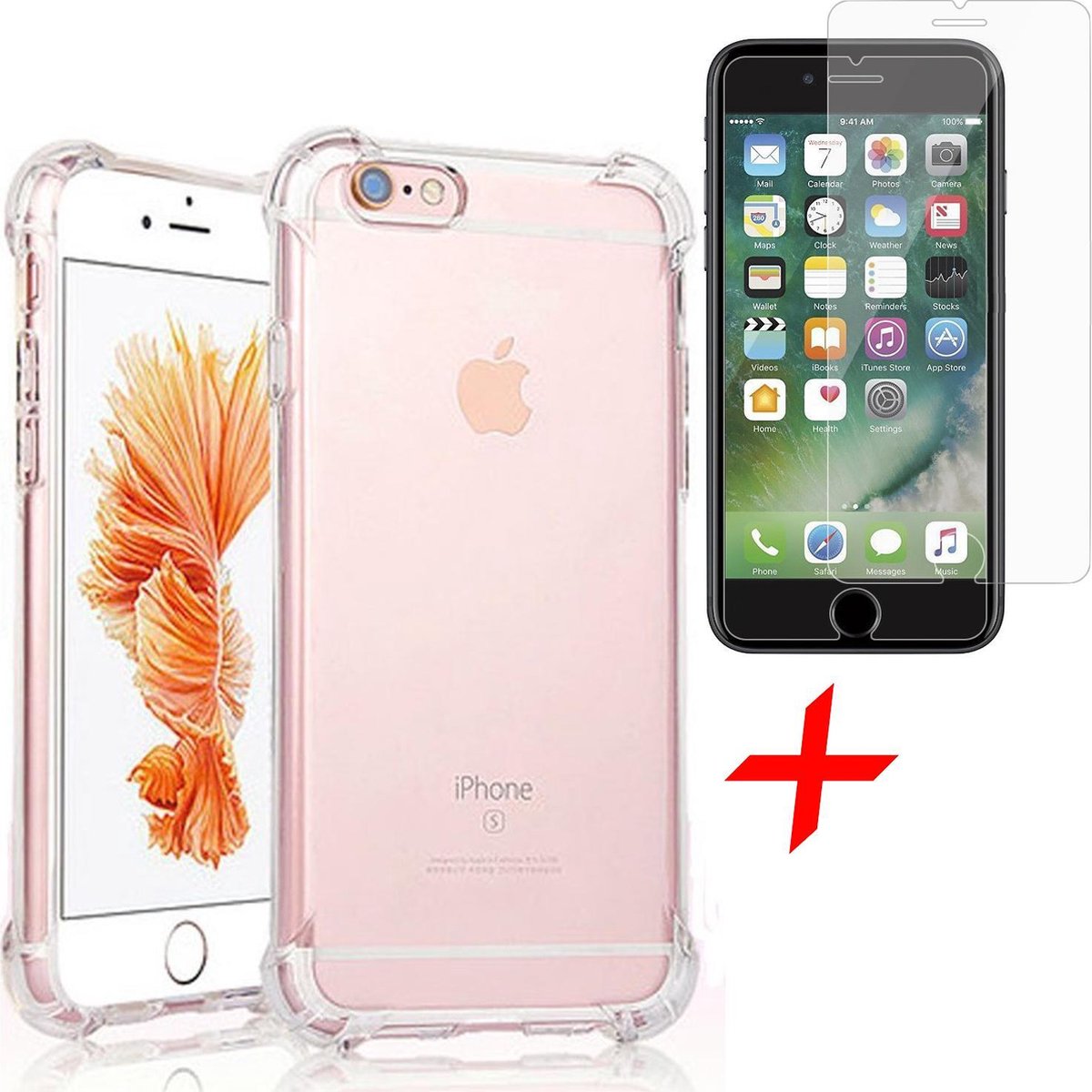 iPhone Plus / 6 Plus Hoesje - Proof Siliconen Back Cover Case Hoes Transparant - Tempered Glass Screenprotector