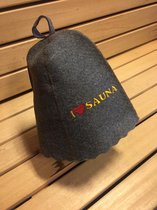 saunamuts "I LOVE SAUNA" grijs wol vilt A-018