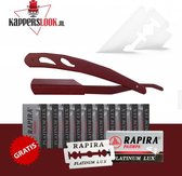 Kapperslook - Klassiek Barbiersmes - Klassiek Scheermes - Klassiek open Scheermes - Razor RVS - Shavette - Klapmes - Kappersmes - Safety razor + 10 Rapira Platinum Lux Scheermessen