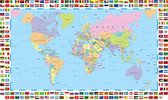 Wereldkaart (staatkundig) met vlaggen zelfklevend