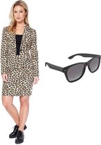 Luipaardprint mantelpak kostuum - maat 40 (L) met gratis zonnebril