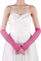 Vingerloze handschoen net Neon Roze lang