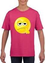Smiley/ emoticon t-shirt bedenkelijk roze kinderen L (146-152)