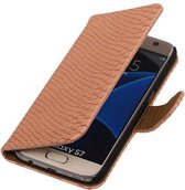 Mobieletelefoonhoesje.nl - Samsung Galaxy S7 Hoesje Slang Bookstyle Licht Roze