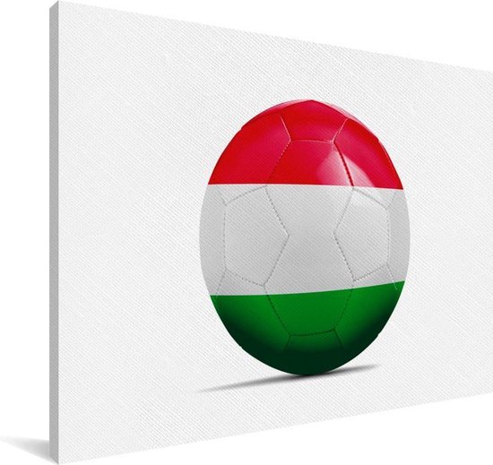 De vlag van Hongarije op een voetbal Canvas 60x40 cm - Foto print op Canvas schilderij (Wanddecoratie woonkamer / slaapkamer)