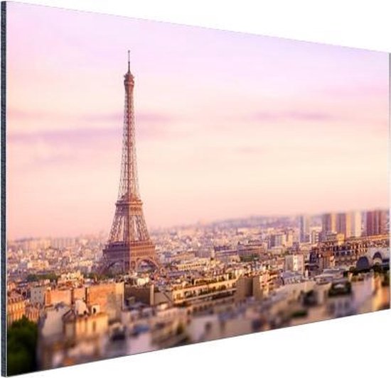 Wanddecoratie Metaal - Aluminium Schilderij Industrieel - Parijs - Eiffeltoren - Lucht - 90x60 cm - Dibond - Foto op aluminium - Industriële muurdecoratie - Voor de woonkamer/slaapkamer