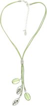 Korte licht groene Y ketting dames van koord 40 cm lengte met ovale hanger 10 cm lengte