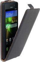Zwart lederen flip case voor Huawei G Play Mini / Honor 4C hoesje
