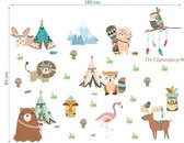 Muursticker - Indianen - Dieren - Pastel kleuren - Kinderkamer - Muurdecoratie - Jongen - Meisje - Indiaan - nr. 676