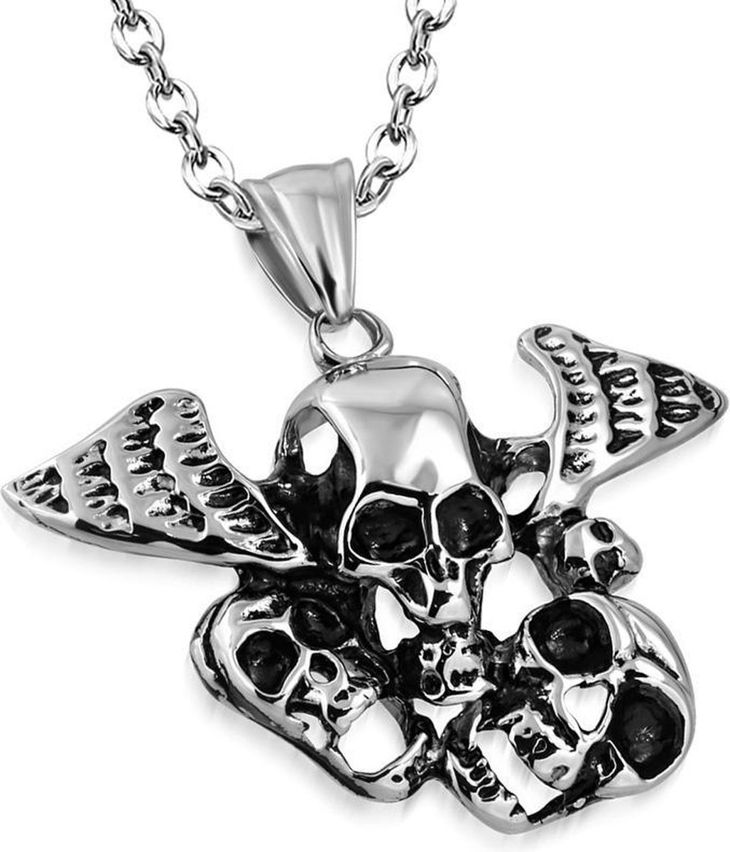 Amanto Ketting Aleem - 316L Staal PVD - Doodshoofd - 32x40mm - 60cm