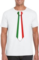 Wit t-shirt met Italiaanse vlag stropdas heren - Italie supporter S