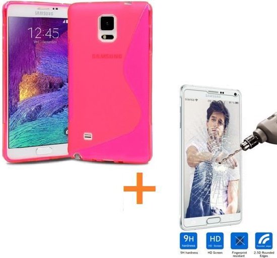 Comutter Silicone hoesje Samsung Galaxy Note 4 roze met tempered glas  screenprotector | bol.com