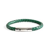 PRINS. Armband PB0023-GRE-19.5 - Heren - Groen Gevlochten Leer (6mm), RVS Slot - 19,5 cm