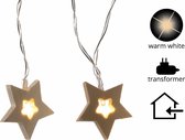 Kerstverlichting Houten Sterren 12 Lampjes Warm Wit