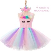 Eenhoorn Meisjes Jurk Tutu Met Gratis Haarband - roze - Maat 116/122 (120)