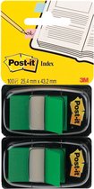 Post-it® Index standaard duo pack, groen, 25.4 x 43.2 mm, 50 Tabs/Dispenser