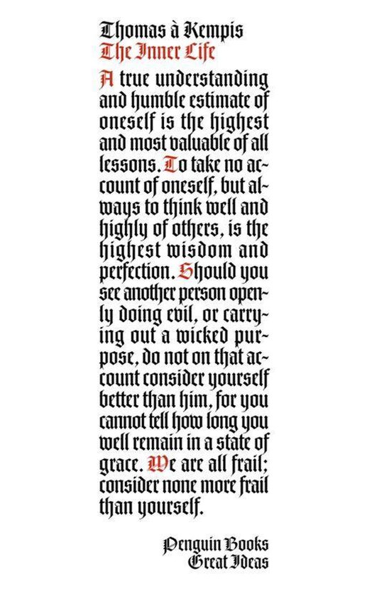 Boekpagina met tekst uit Thomas à Kempis' 'The Inner Life', gedrukt door Penguin Books.