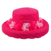 Zomer hoed organza bloemen krans - Neon roze
