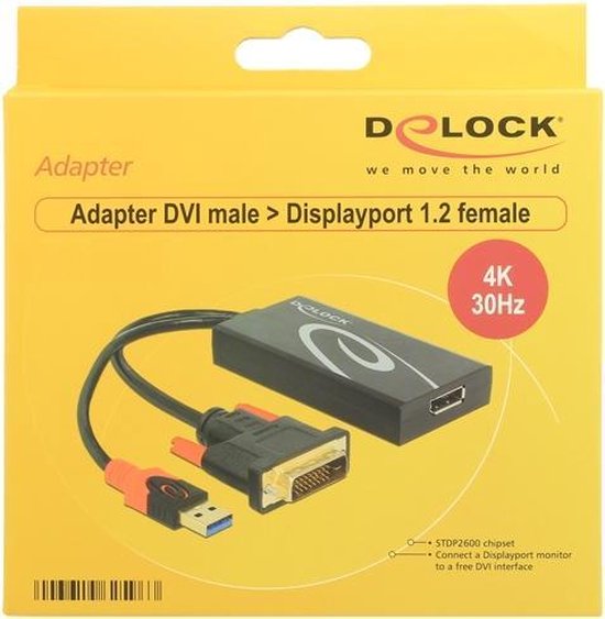 DeLOCK 0.3m, DVI 24+1 + USB-A/Displayport 20p, 0,3 m, DVI-D + USB, HDMI, Mâle, Femelle, 3840 x 2160 pixels