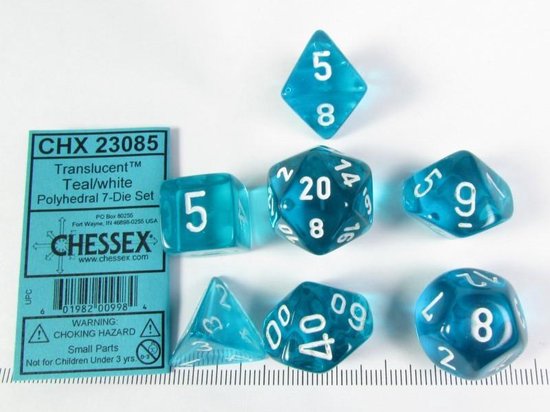 Afbeelding van het spel Chessex Translucent Teal w/white polydice set
