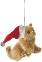1x Kersthangers figuurtjes beige kat/poes 12 cm - Kerstboomversiering katten/poezen