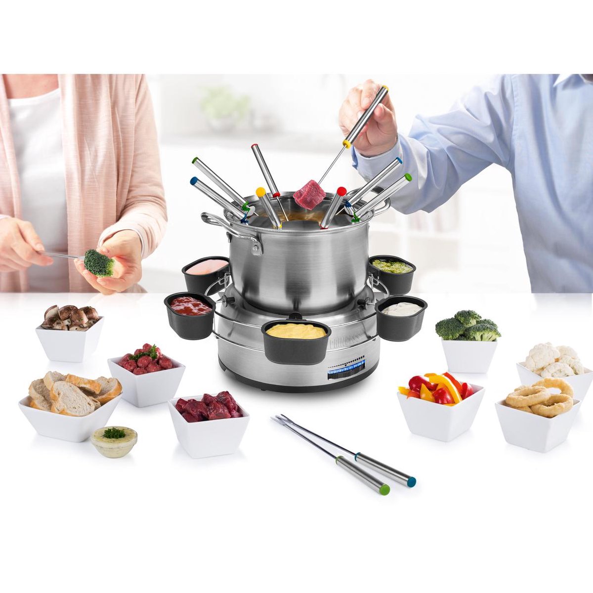 Princess Fonduepan 172680 - Elektrische Fondueset - 8 Personen - Olie, Kaas, Chocolade - Met Sausring - 1.2 Liter - RVS — cadeau in Kookcadeaus - foto 5