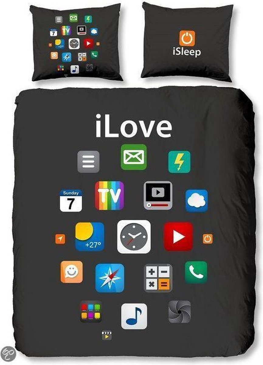 Dekbedovertrek met apps 2 persoons 4677P, grijs