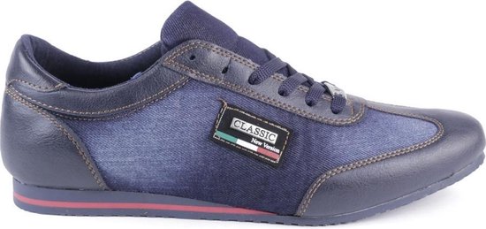 Manzotti Italiaanse style heren lage denim sneakers blauw | Maat 43 | bol