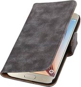 Hagedis Bookstyle Wallet Case Hoesjes Geschikt voor Samsung Galaxy S7 Edge Plus Grijs