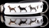 Dog's Companion - Leren halsband Bull Terriër - Lengte: 55cm (45-53cmx40 mm), Kleur: Wit / Zwart