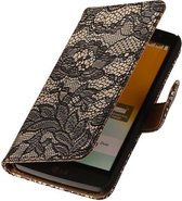 Lace Bookstyle Wallet Case Hoesjes voor LG L Bello D355 Zwart