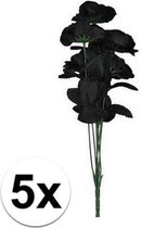 5x Boeket met 12 zwarte rozen kunstbloemen