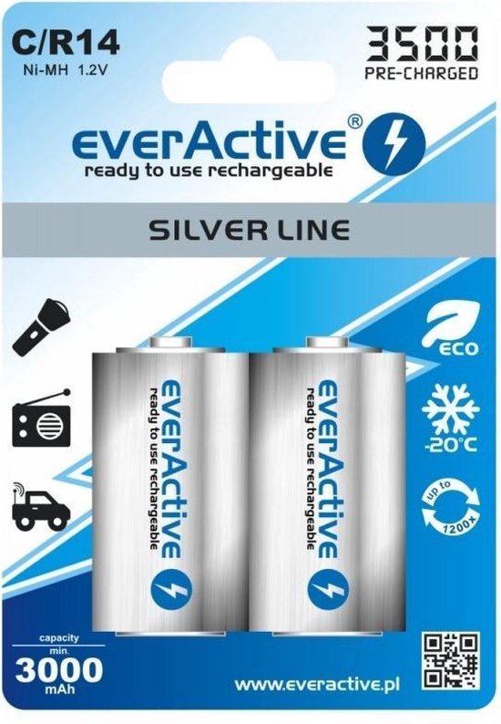 2 Stuks blister) - R14 C everActive oplaadbare zilveren lijn | bol.com