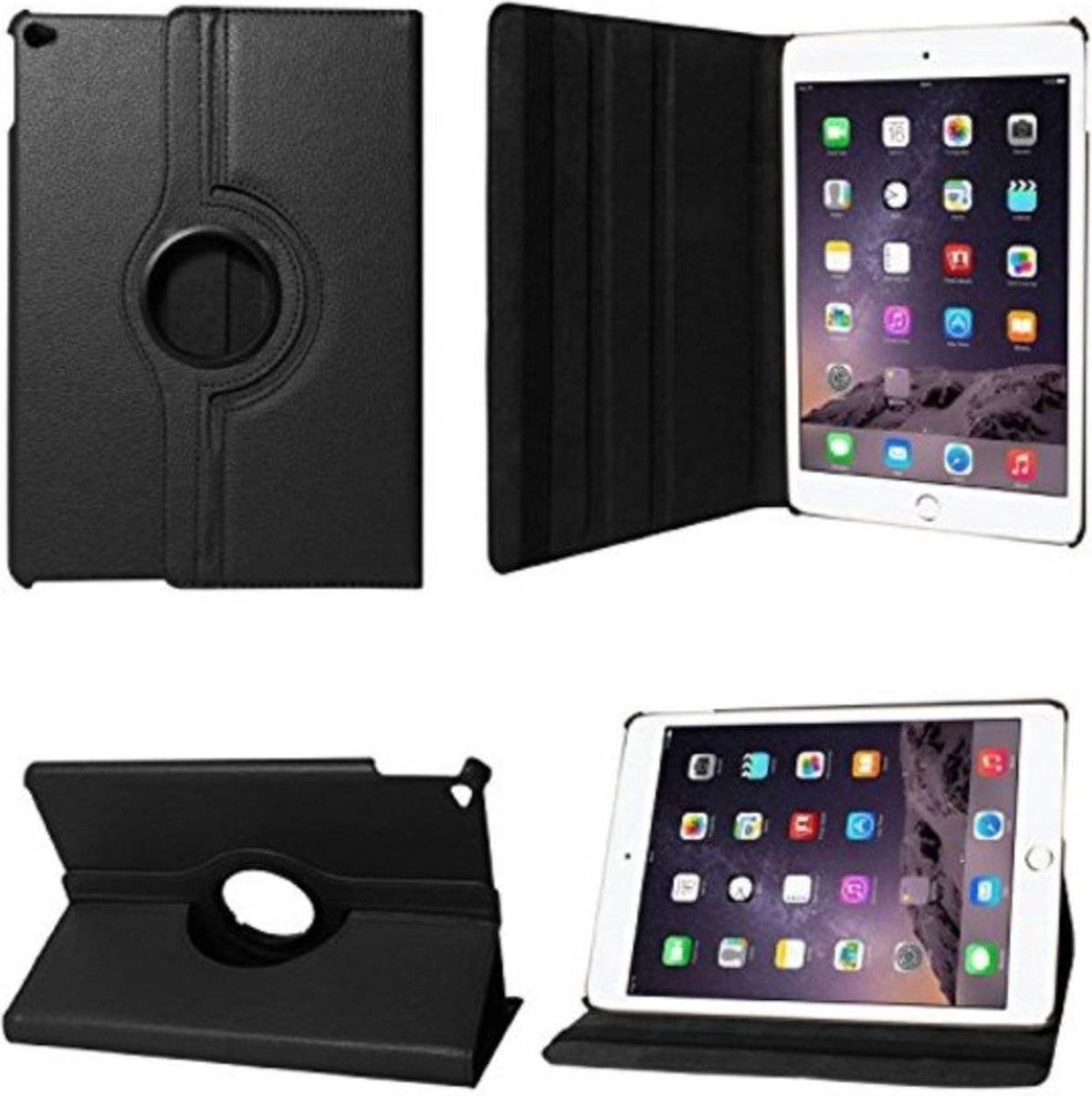 geschikt voor iPad Air 2 Hoes Cover Multi-stand Case 360 graden draaibare Beschermhoes Zwart.