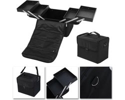 Beauty case make up visagie nagel koffer uitklapbaar zwart